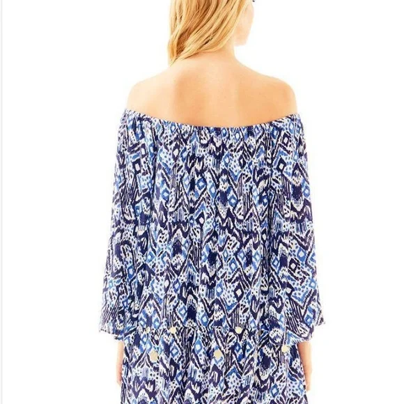 NWOT Lilly Pulitzer Nita Blue and White Off-Shoulder Coverup Dress size XXS - Picture 2 of 11
